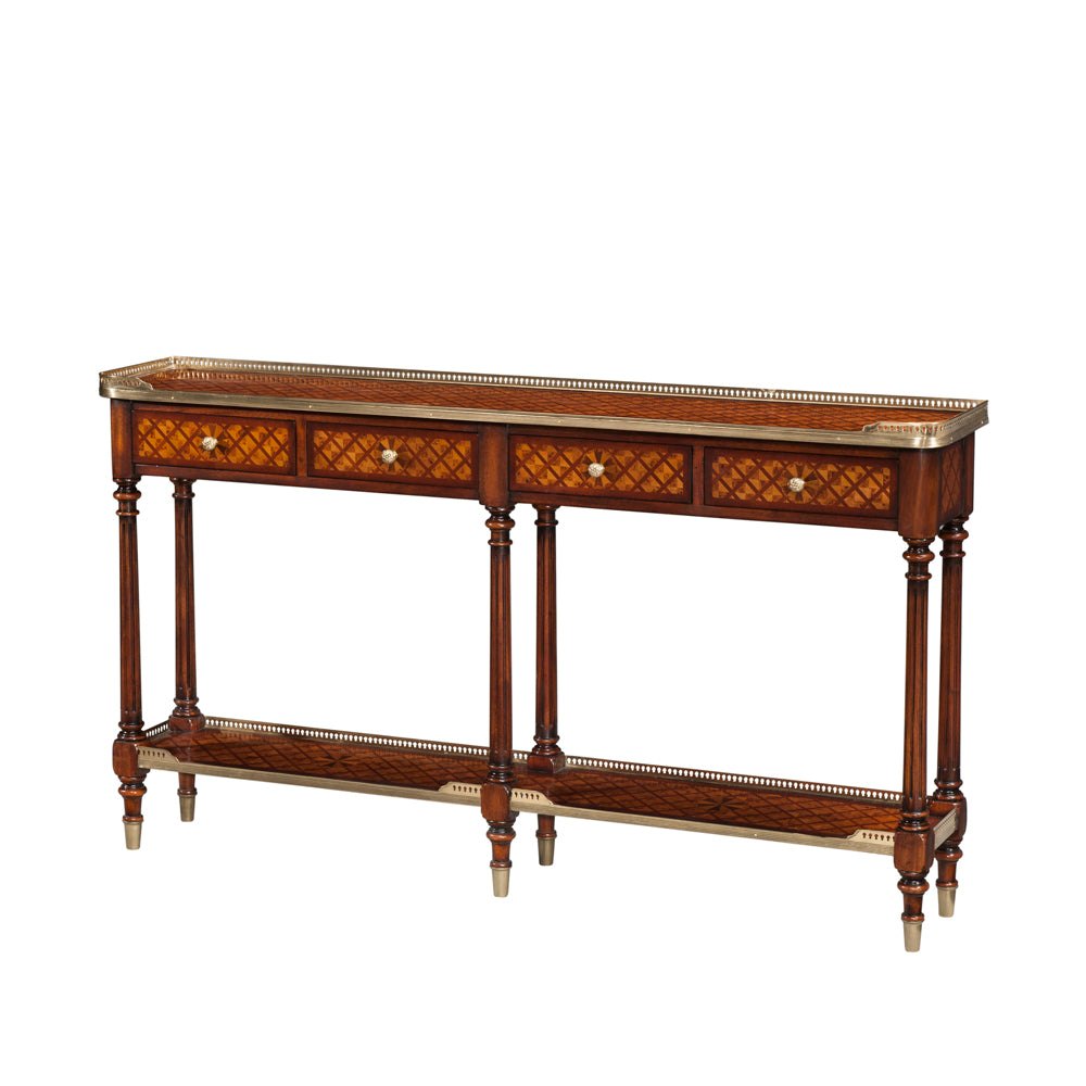 Console Theodore Alexander A burl lattice parquetry в интерьере