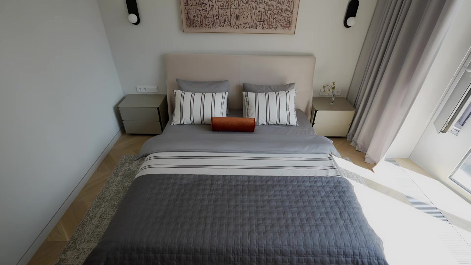 Bedroom первой квартиры, кровать с подъёмным механизмом