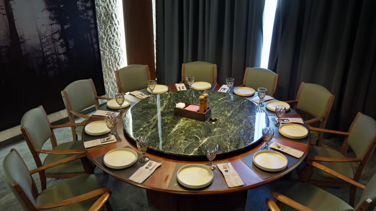 VIP area of the DaVinci restaurant with a round marble table