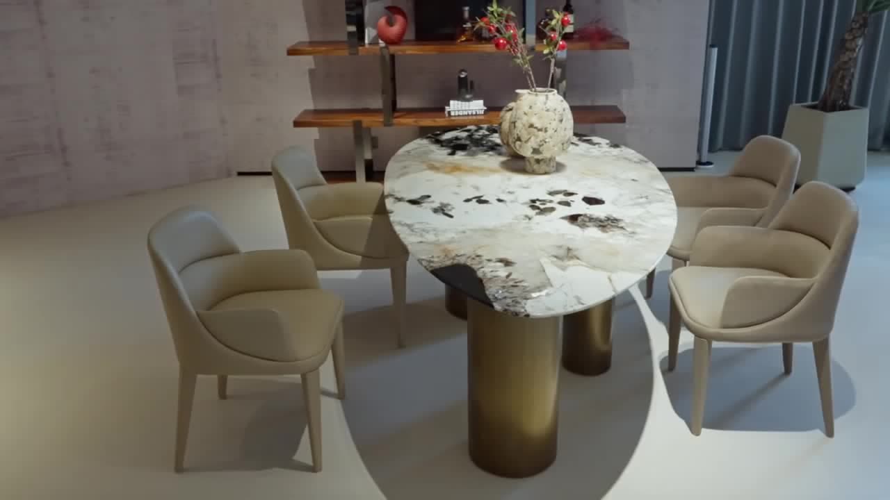 Dining room группа с каменной столешницей на brass опорах