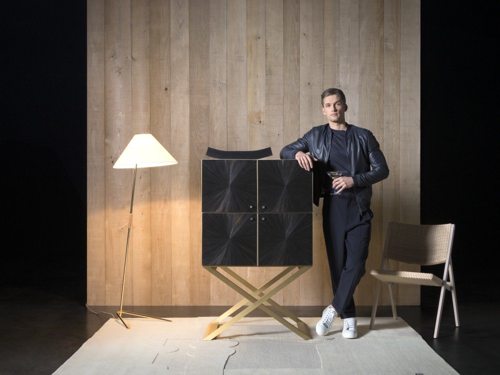 Armani Club Black Straw Marquetry Wine Cabinet в интерьере