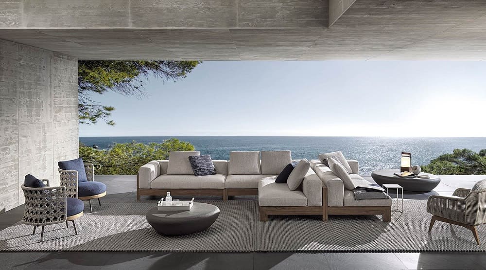 Outdoor sofa Minotti Alison Iroko Nature в интерьере