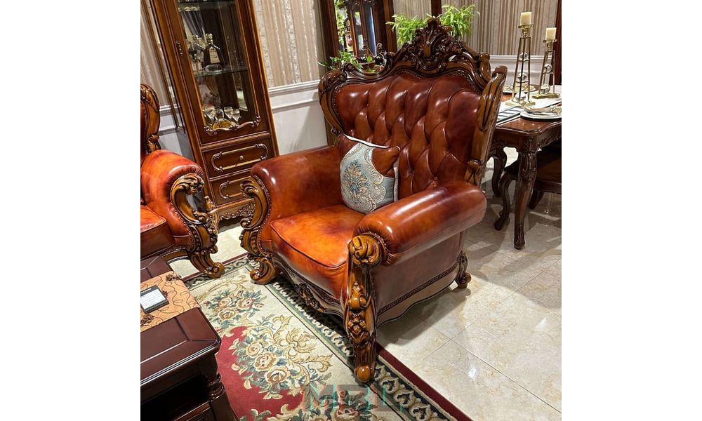 Armchair, natural wood, brown