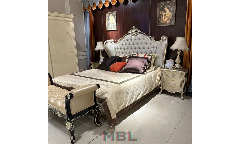 Bed, natural wood, beige