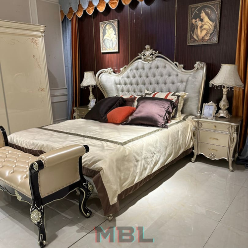 Bed, natural wood, beige