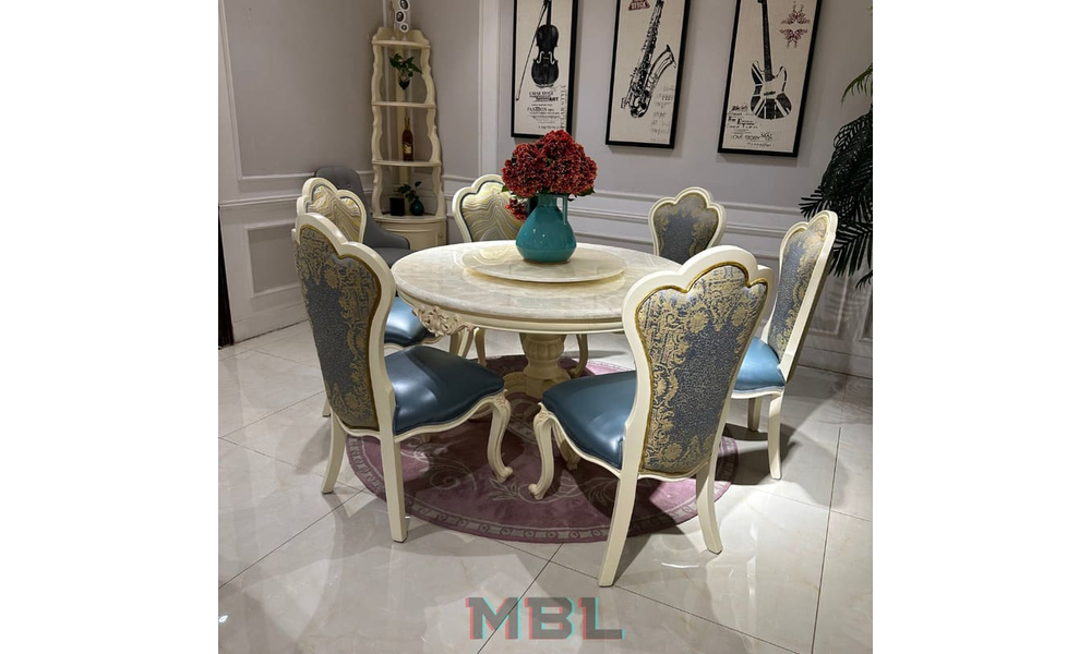 Dining table, natural wood, white