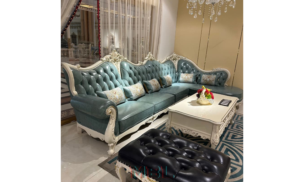 Sofa, leather, light blue