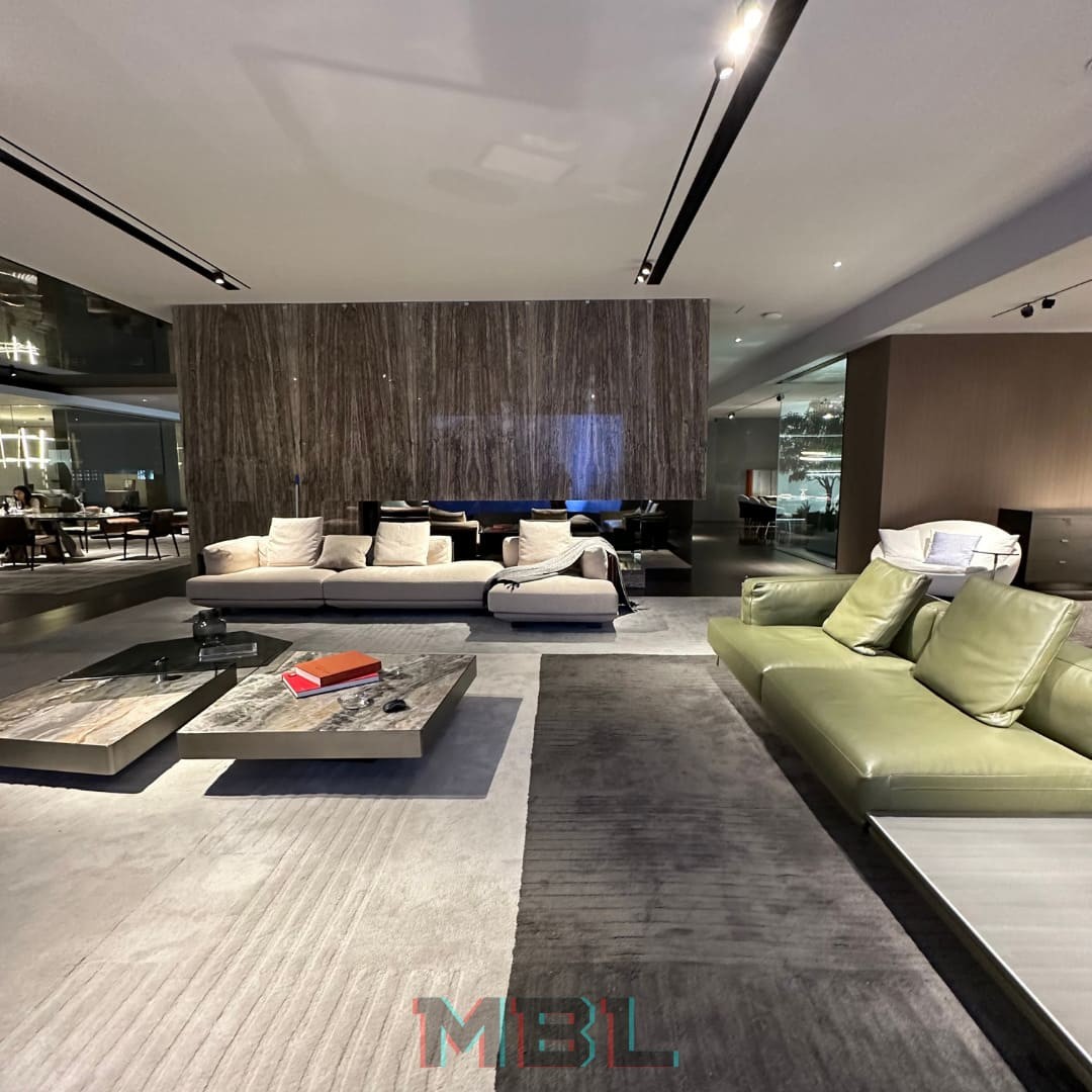 Sofa Minotti, leather, green в интерьере